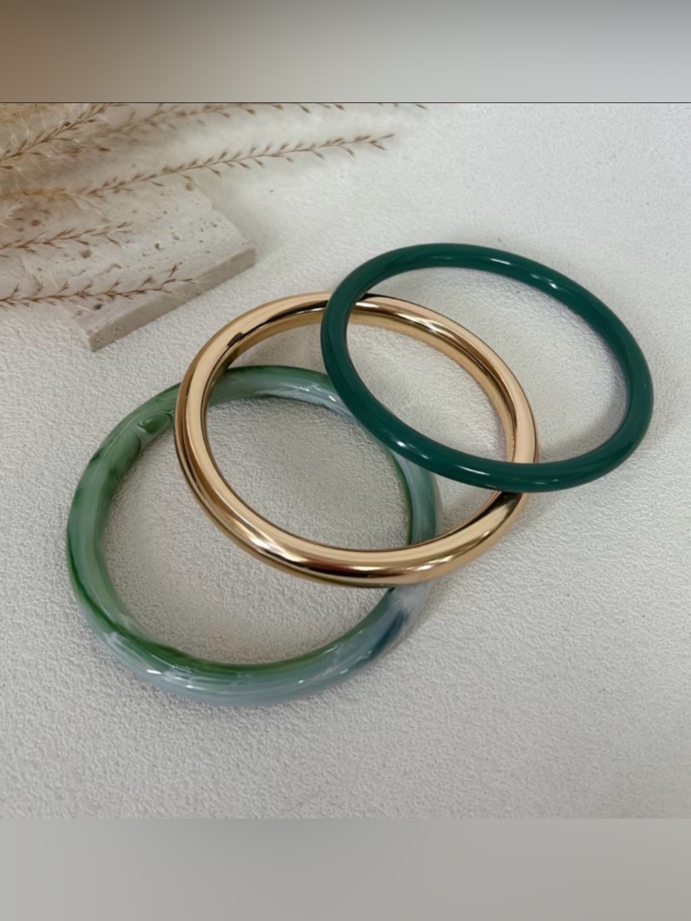 Green and Gold Women's Bangle Bracelet Set
